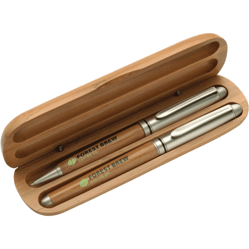 Bamboo Ballpen and Rollerball Pen Set
