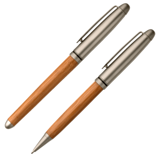 Promotional Bamboo Ballpen and Rollerball Pen Set from Total Merchandise