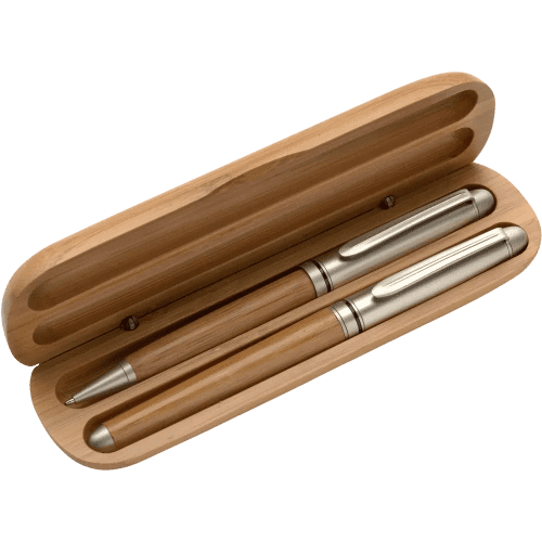 Custom Branded Bamboo Ballpen and Rollerball Pen Set from Total Merchandise