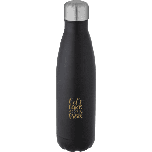 Printed Cove 500ml RCS Certified Recycled Stainless Steel Vacuum Insulated Bottle in Solid Black