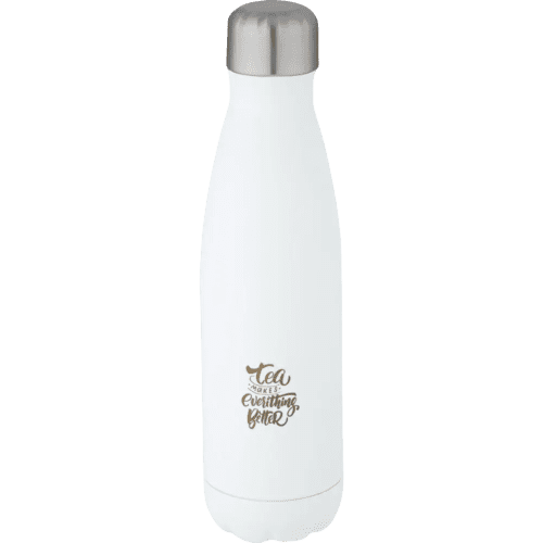 Logo Branded Cove 500ml RCS Certified Recycled Stainless Steel Vacuum Insulated Bottle in White