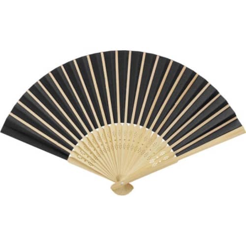 The back of the Carmen Bamboo Hand Fan with a design from Total Merchandise