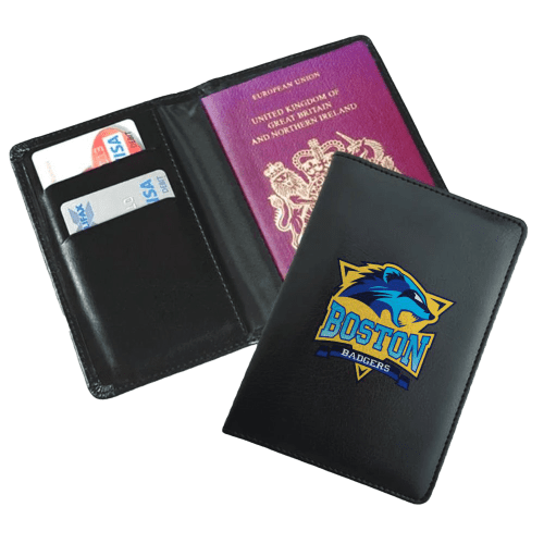 Promotional Soft Touch Passport Wallet in Black branded with your logo from Total Merchandise