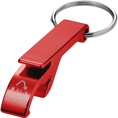 Custom Branded Tao Recycled Aluminium Bottle and Can Opener Keychain in Red from Total Merchandise