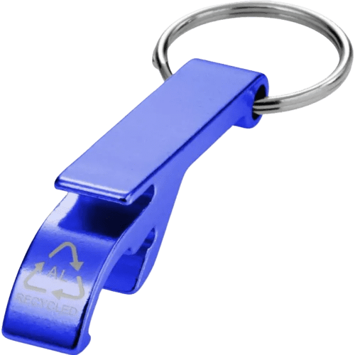 Printed Tao Recycled Aluminium Bottle and Can Opener Keychain in Royal Blue from Total Merchandise