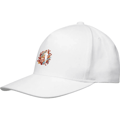 Logo Branded Onyx 5 Panel Recycled Cap in White with your logo from Total Merchandise