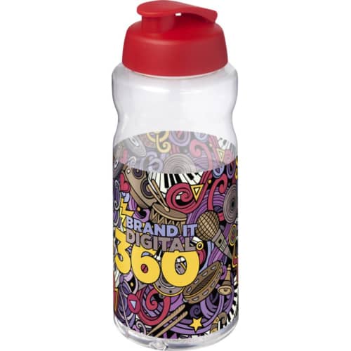 Logo Printed H2O Active® Big Base 1 Litre Flip Lid Sport Bottle in Clear/Red from Total Merchandise