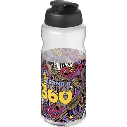 Branded H2O Active® Big Base 1 Litre Flip Lid Sport Bottle in Clear/Black from Total Merchandise