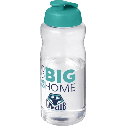 Customisable H2O Active® Big Base 1 Litre Flip Lid Sport Bottle in Clear/Aqua from Total Merchandise