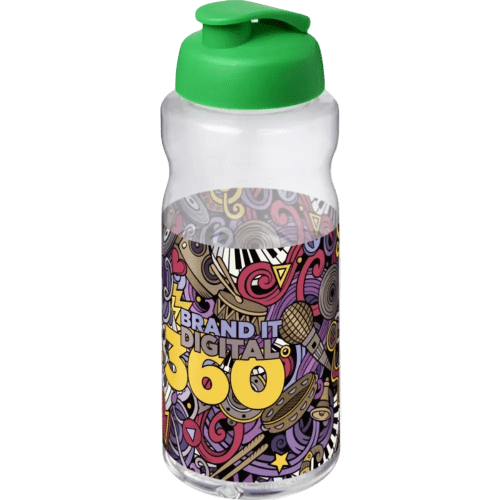 Promotional H2O Active® Big Base 1 Litre Flip Lid Sport Bottle in Clear/Green from Total Merchandise