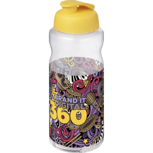 Branded H2O Active® Big Base 1 Litre Flip Lid Sport Bottle in Clear/Yellow from Total Merchandise