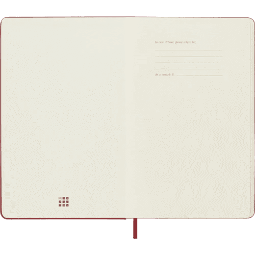 An image of the front page in the Moleskine Large Hard Cover 12 Month Daily Planner
