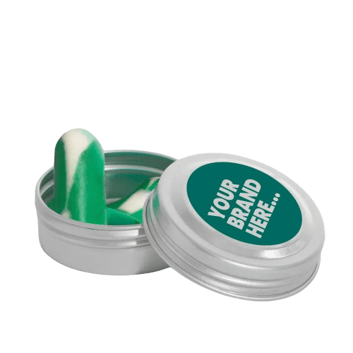 Promotional Bio Ear Plugs in a tin branded with your company logo from Total Merchandise