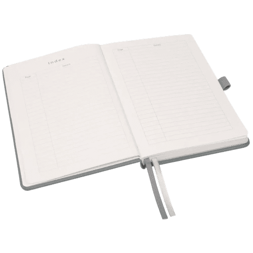 Logo Printed A5 Luxury Moretti Notebooks in Light Grey branded with your logo from Total Merchandise