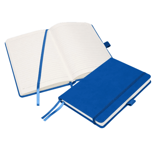 Promotional A5 Luxury Moretti Notebooks in Blue branded with your logo from Total Merchandise