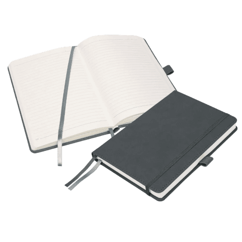 Customisable A5 Luxury Moretti Notebooks in Dark Grey branded with your logo from Total Merchandise