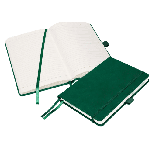 Logo Printed A5 Luxury Moretti Notebooks in Green branded with your logo from Total Merchandise