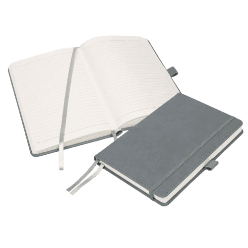 Promotional A5 Luxury Moretti Notebooks in Light Grey branded with your logo from Total Merchandise