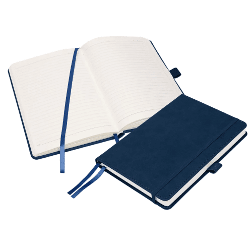 Customisable A5 Luxury Moretti Notebooks in Navy branded with your logo from Total Merchandise