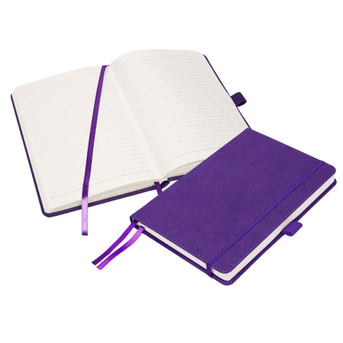 Personalisable A5 Luxury Moretti Notebooks in Purple branded with your logo from Total Merchandise