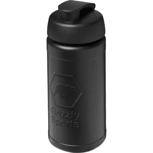 Logo 500ml Baseline Rise Sports Bottle with Flip Lid in Solid Black/Solid Black from Total Merchandise