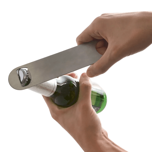 Lifestyle image of the Boston Bottle Opener with a design from Total Merchandise
