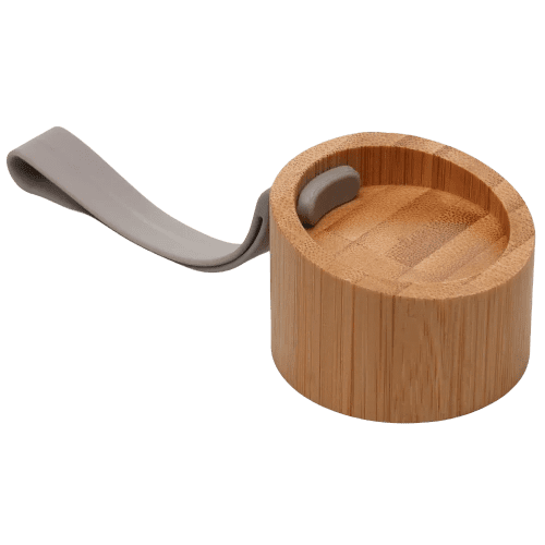 An image of the lid and silicone strap that comes with the 450ml Glass Bamboo Bottle