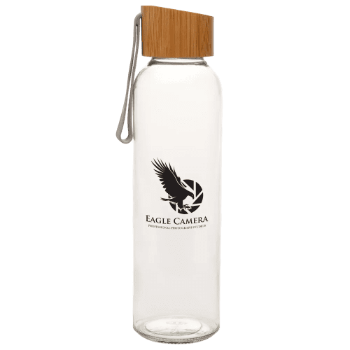 Promotional 450ml Glass Bamboo Bottle in Clear/Grey branded with your company logo