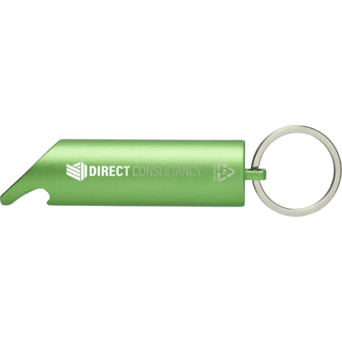 Promotional RCS Recycled Aluminium Torch Bottle Opener Keyring in Green from Total Merchandise