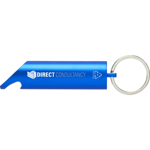 Customisable RCS Recycled Aluminium Torch Bottle Opener Keyring in Royal Blue from Total Merchandise