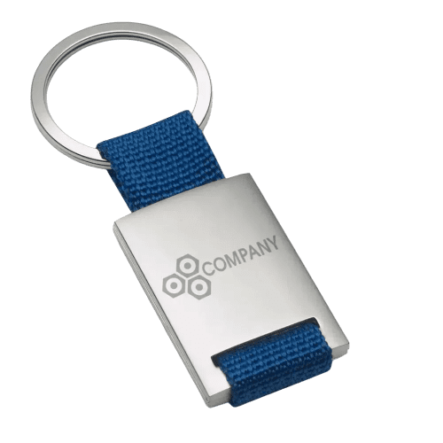 Promotional Kemer Metal Keyrings in Blue/Silver engraved with your logo from Total Merchandise