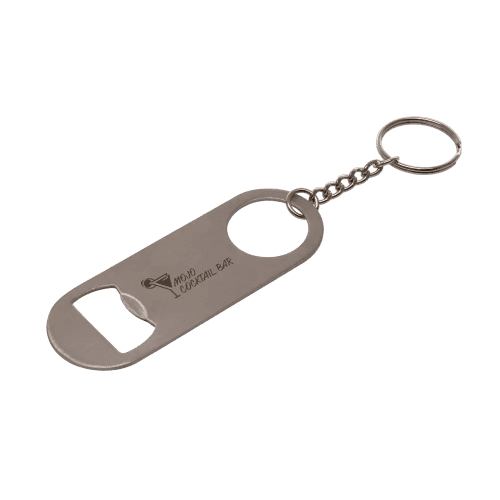 Branded Bimpson Bottle Opener Keyring in Silver engraved with your logo from Total Merchandise