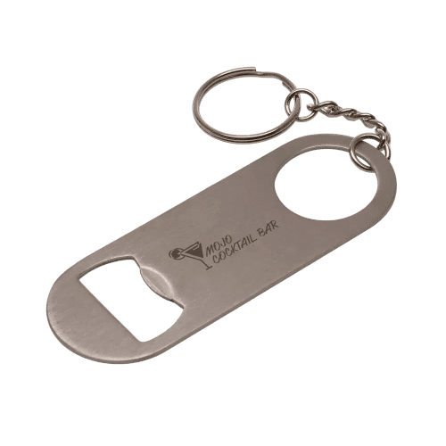 Promotional Bimpson Bottle Opener Keyring in Silver engraved with your logo from Total Merchandise