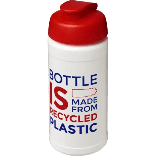Custom 500ml Baseline Recycled Sports Bottle with Flip Lid in White/Red from Total Merchandise