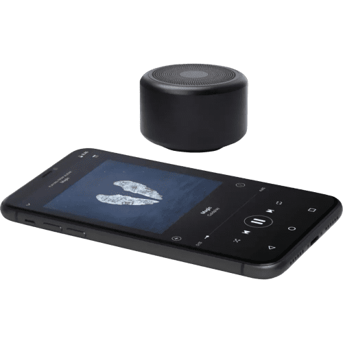 Logo branded RCS Recycled Aluminium Bluetooth® Mini Speaker in Black from Total Merchandise