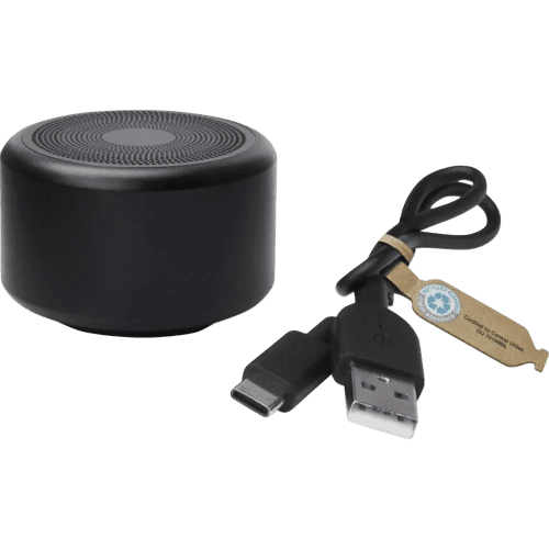 Custom printed RCS Recycled Aluminium Bluetooth® Mini Speaker in Black from Total Merchandise