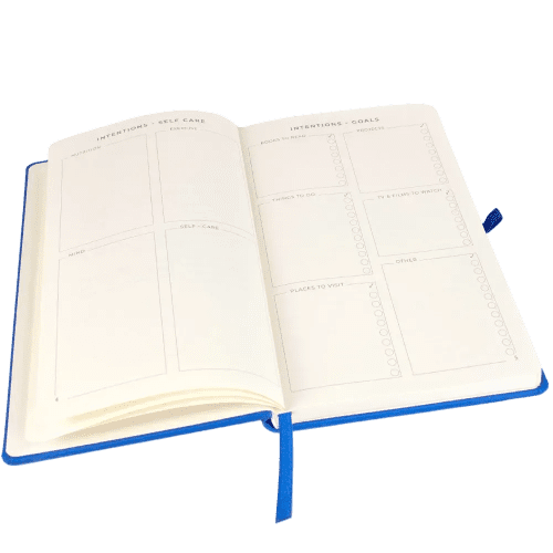 Inside pages of the 12 week wellness journal as standard from Total Merchandise