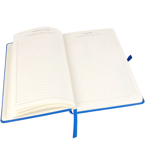 Inside pages of the 12 week wellness journal as standard from Total Merchandise