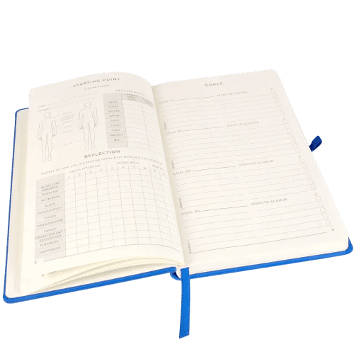 Inside pages of the 12 week wellness journal as standard from Total Merchandise