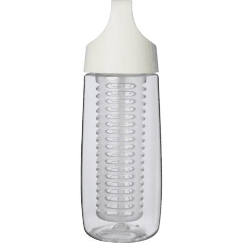 700ml Recycled Plastic Sports Bottle with Flip Lid and Infuser in Transparent White from the side