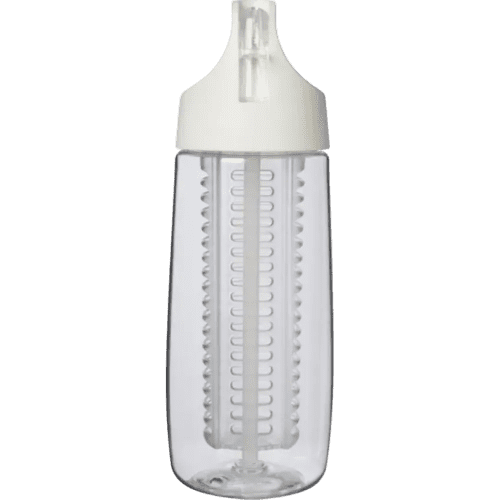 700ml Recycled Plastic Sports Bottle with Flip Lid and Infuser in Transparent White from the side