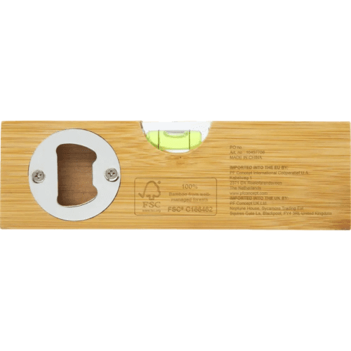 Logo Branded Flush Bamboo Spirit Level Bottle Opener in Natural from Total Merchandise
