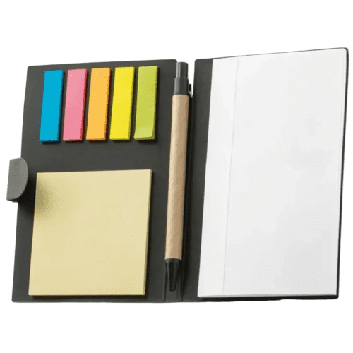 Custom Branded Coloured Sticky Notepad and Flags Set in Black with a design from Total Merchandise
