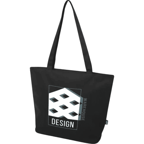 Logo printed Panama Recycled Zippered Tote Bag in Solid Black from Total Merchandise