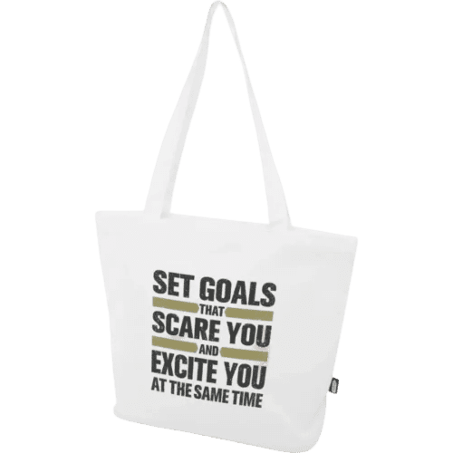 Custom branded Panama Recycled Zippered Tote Bag in White from Total Merchandisd