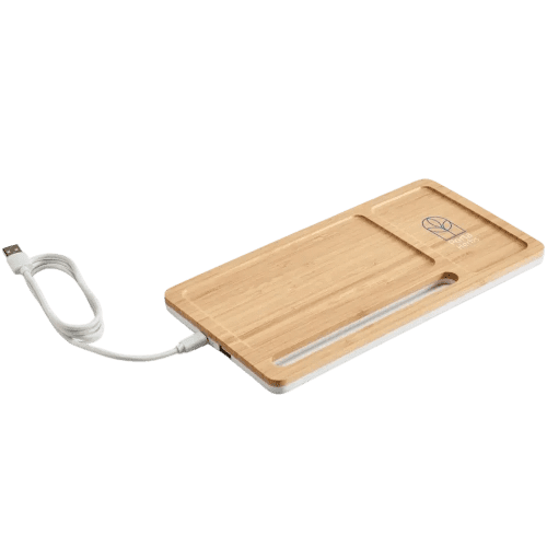 Custom branded Wireless Charging Bamboo Desk Organiser in Bamboo from Total Merchandise