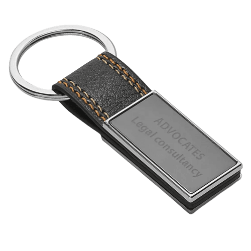 Promotional Bale Metal and PU Keyring in Black/Orange from Total Merchandise