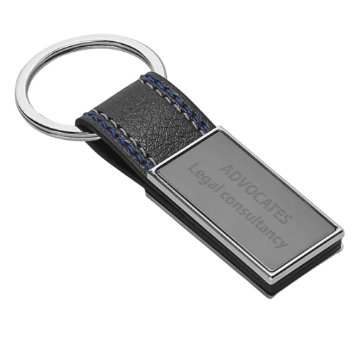 Custom Branded Bale Metal and PU Keyring in Black/Royal Blue from Total Merchandise