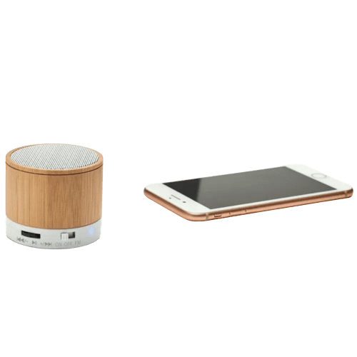 Logo Printed Glashow Bamboo Speaker with Microphone in Natural from Total Merchandise