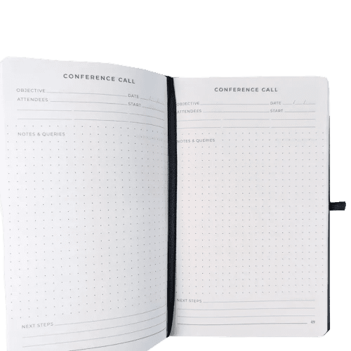 Inside pages of the Work Journal with a design from Total Merchandise